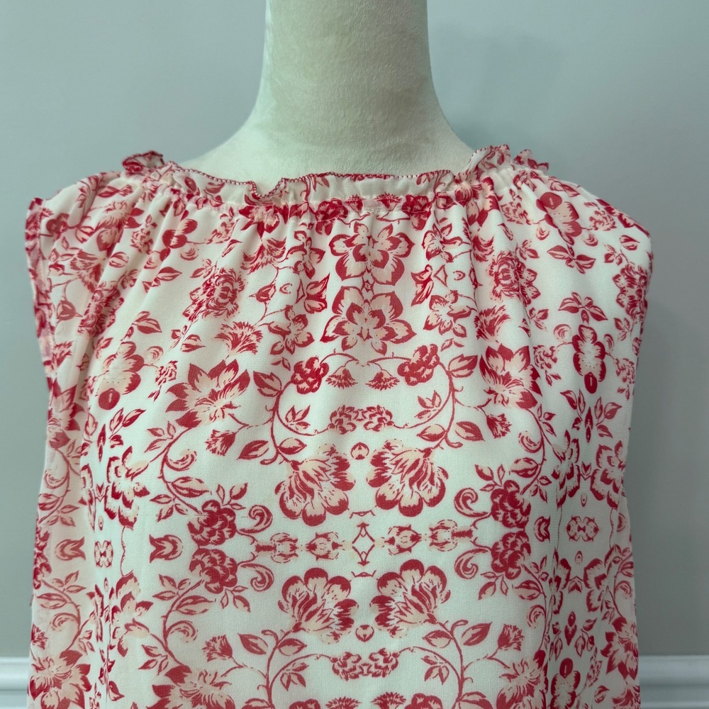 Sophie Max Floral Cottagecore Toile Ruffle Neck Sleeveless Blouse Top XL - Picture 2 of 10